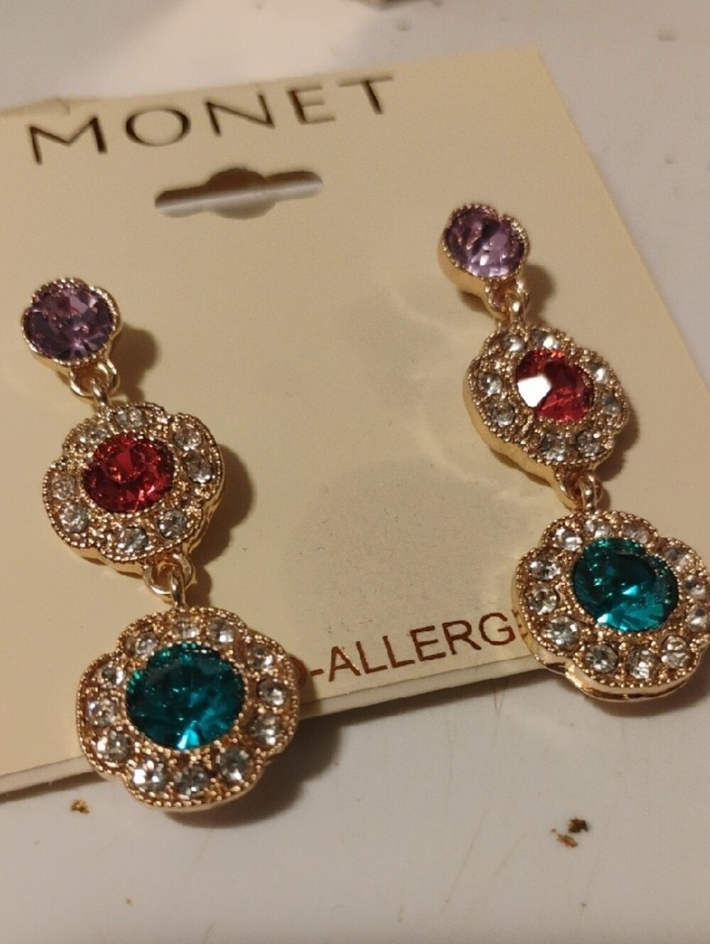 Monet-Rhinestone Bling Drop Earrings ππ©΅π©· - Picture 2 of 3